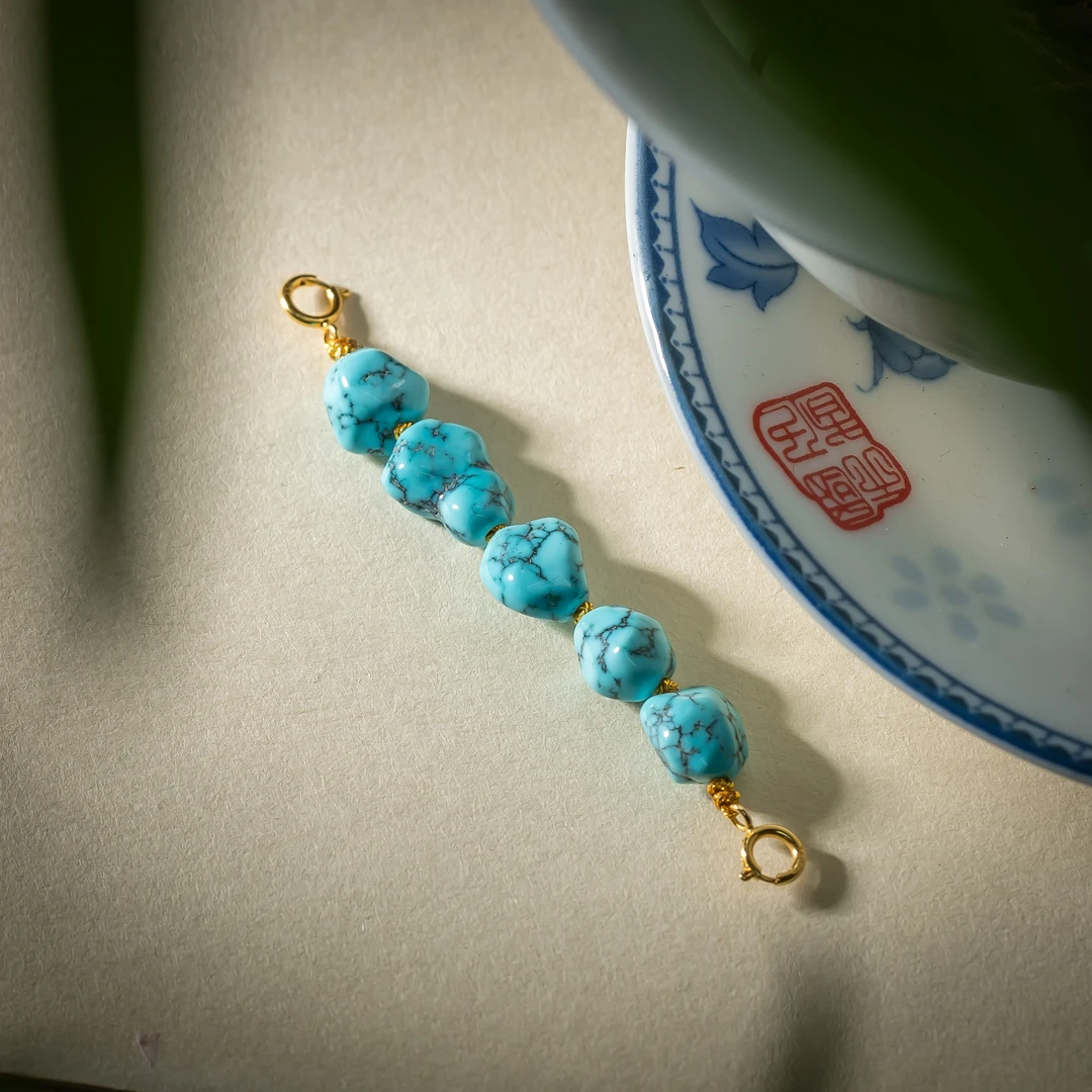 【世间臻宝】18K绿松石随型珠延长链吊坠/Q1283/多样性发/6m/5