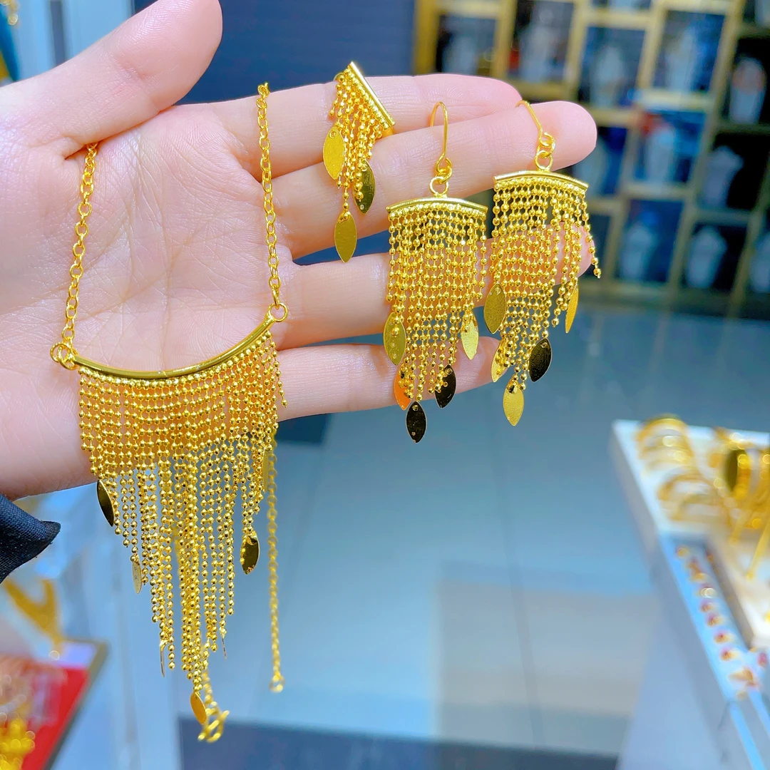 铜合金项链 390新款三件套首饰耳环项链戒指爆款白搭时尚金色