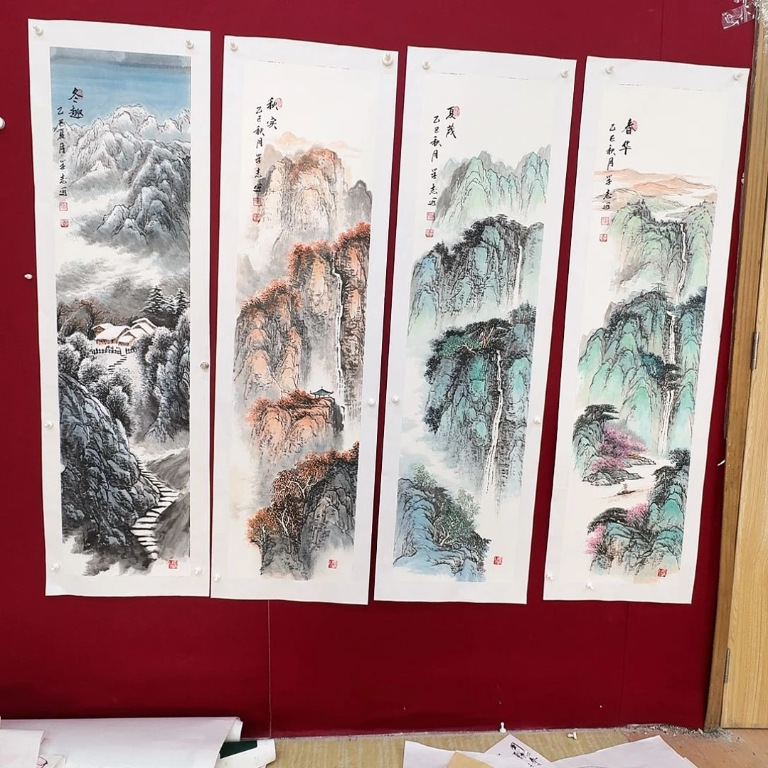 勇***惧国画四张手绘做哦