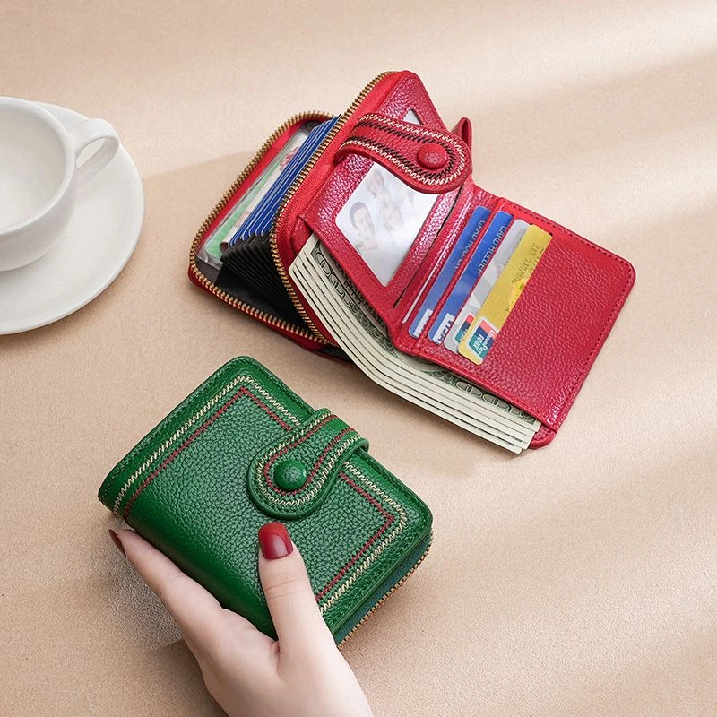 新款小钱包女短款真皮质感零钱包多卡位防消磁卡包钱包一体女钱夹