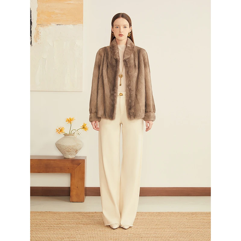 人造皮草 YINER音儿新款法式母貂整貂立领皮草短款外套8C65309126