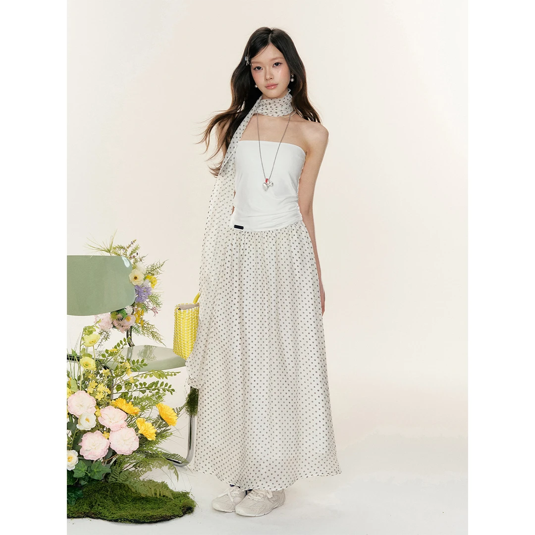 16DEWS 拼接设计 弹力抹胸连衣裙（自带丝巾）