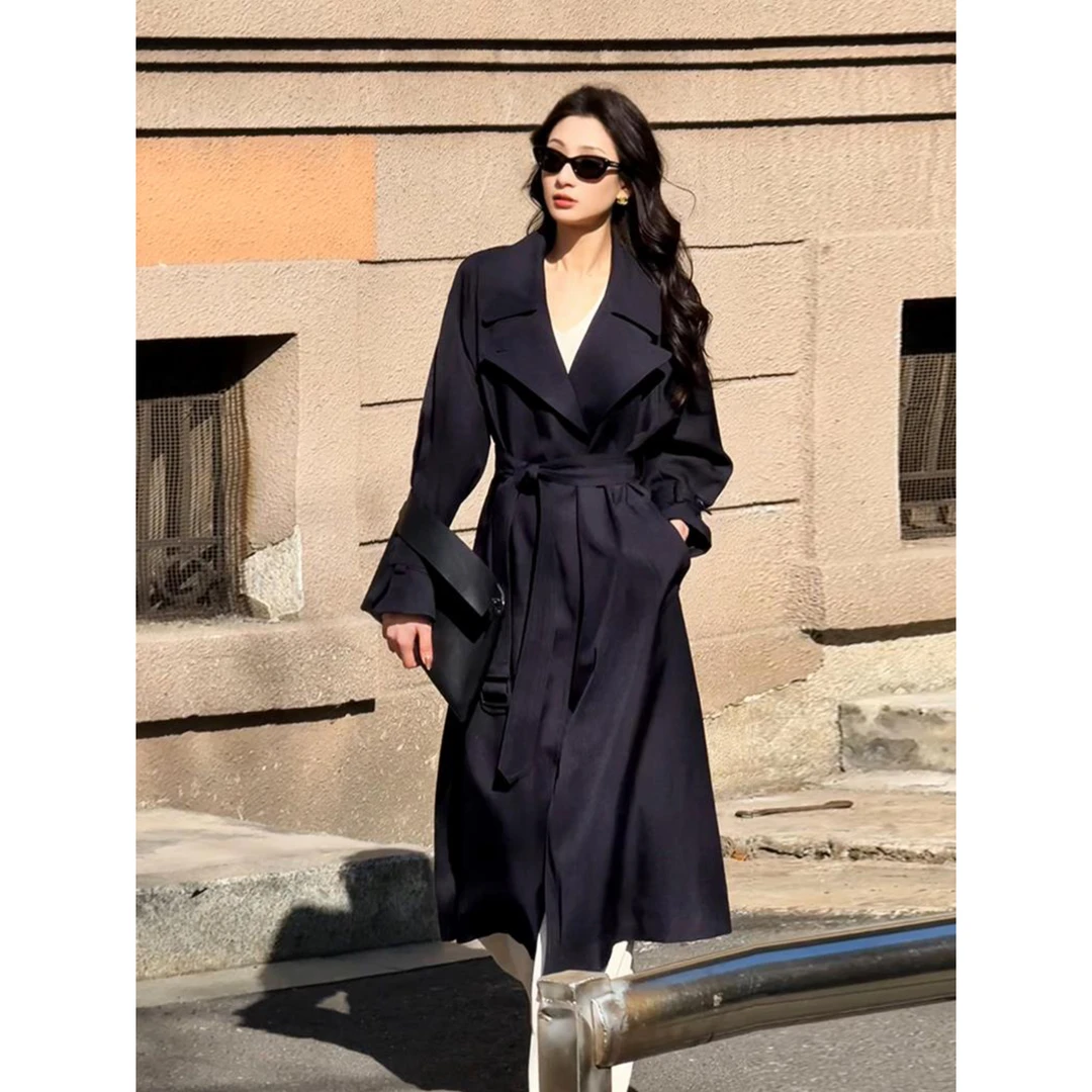 气质宽松系带收腰风衣外套女秋冬新款中长款英伦风秋款外套高级感