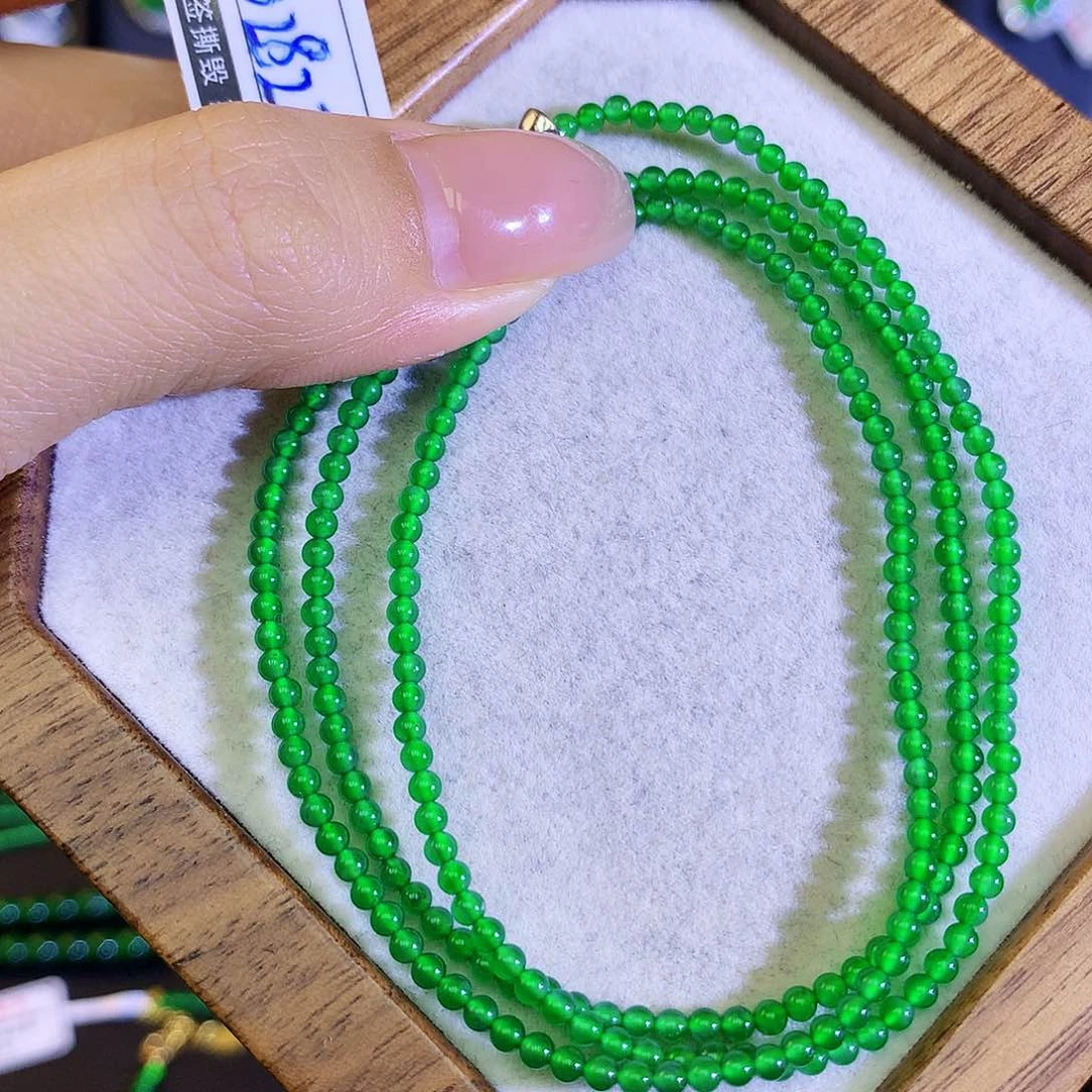 翡翠颈饰未镶嵌天然翡翠米珠项链