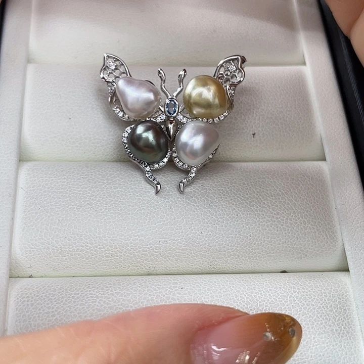 银S925镶嵌海水珍珠吊坠(不含链)