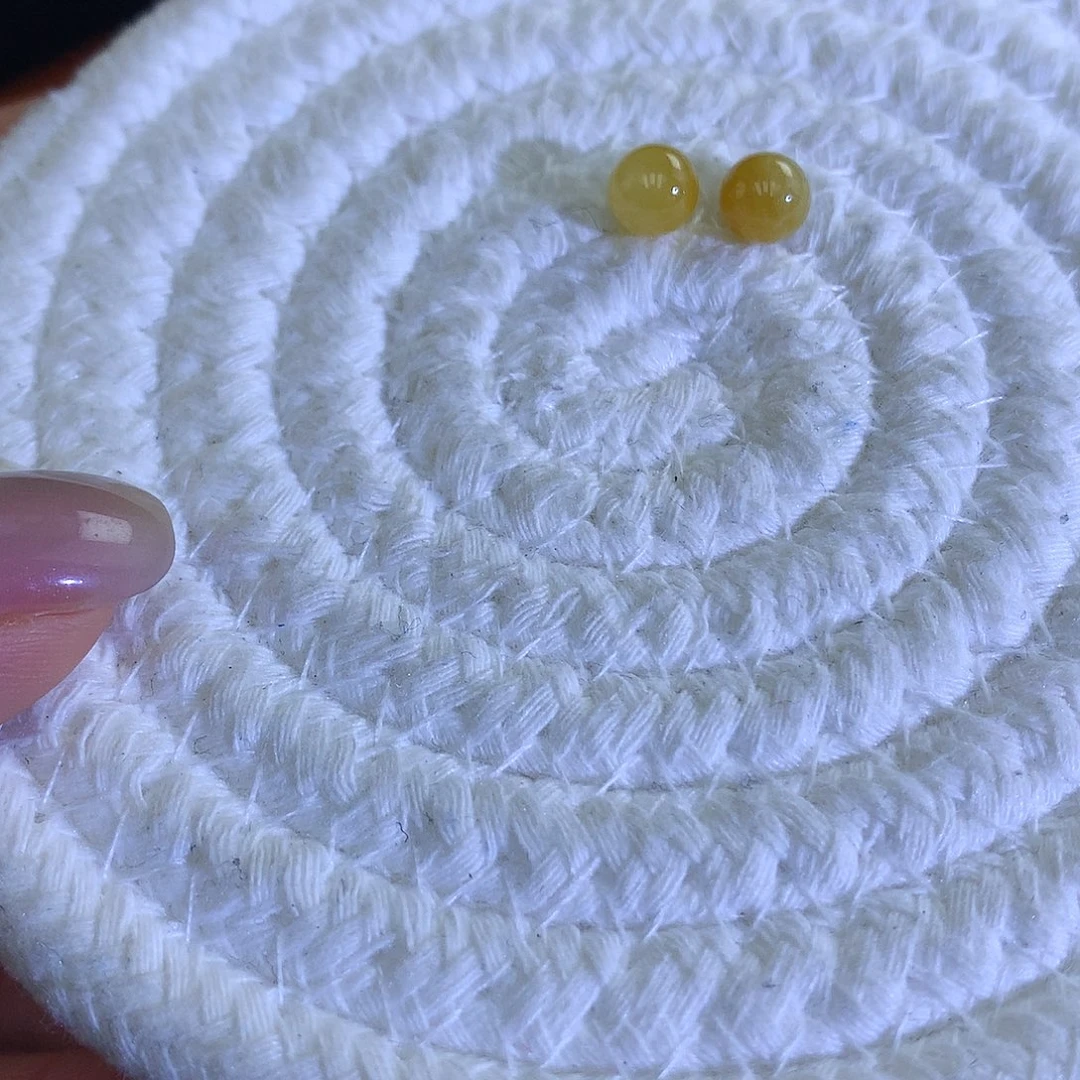 翡翠散珠天然缅甸翡翠卡6.5冰黄 一对