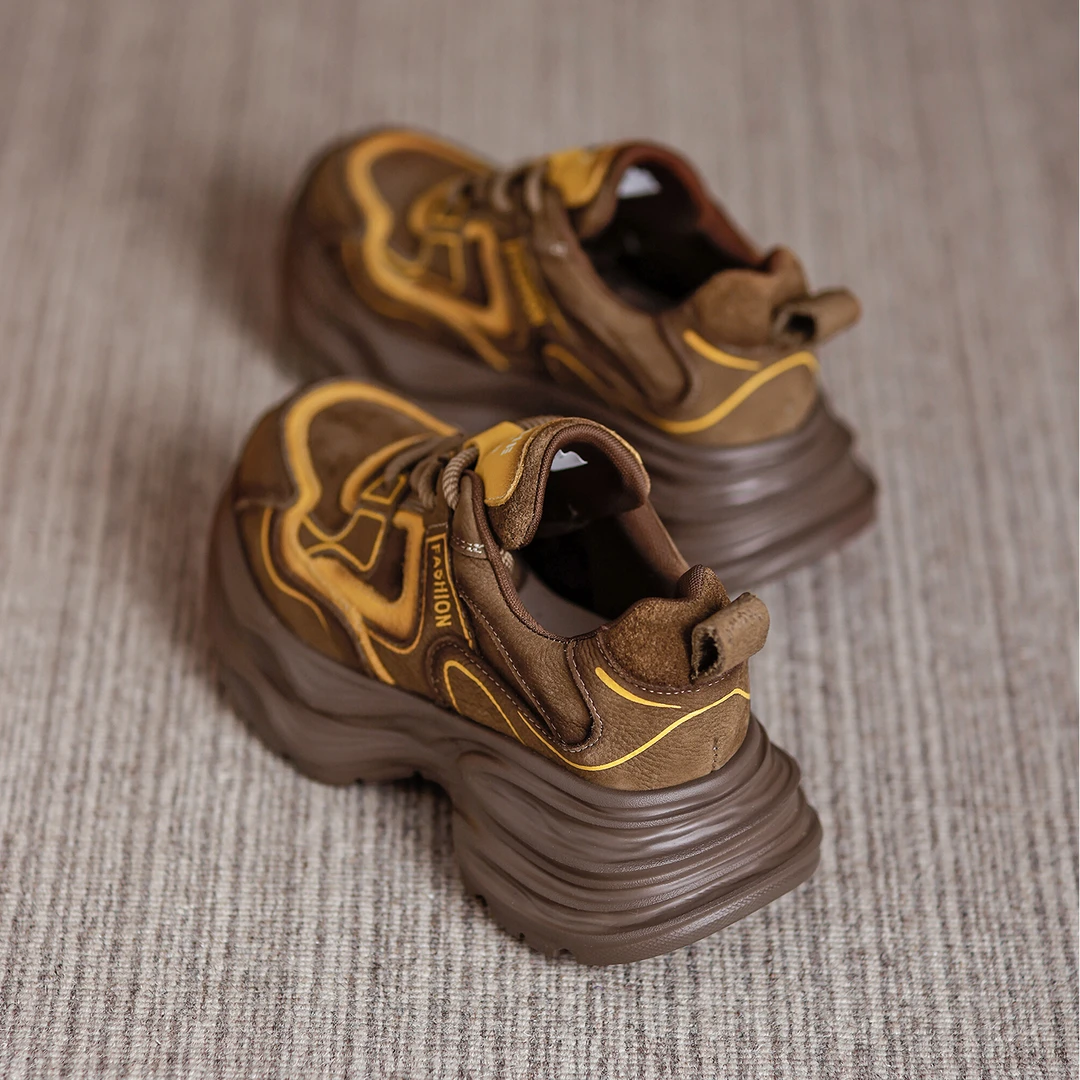 真皮厚底老爹鞋女增高2025年秋季新款百搭休闲运动女鞋软底跑步鞋