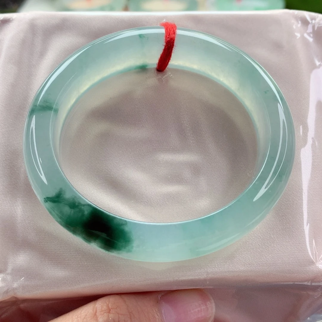 翡翠手镯（贵妃镯）未镶嵌冰透蓝花 水墨丹青 上手更好看 喵喵