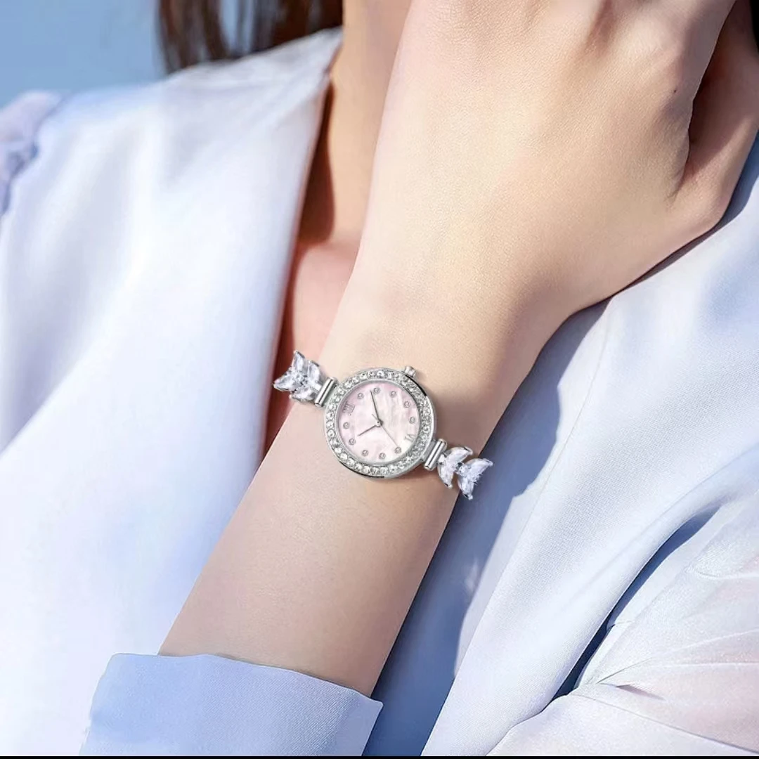 简约满钻粉盘优雅时尚轻奢气质美人鱼时尚腕表BDH