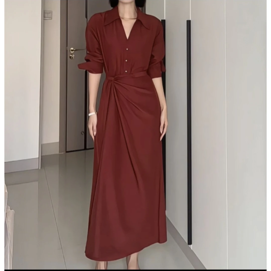 「邂逅优雅」 时尚气质收腰长袖女装连衣裙法式HBZU651332