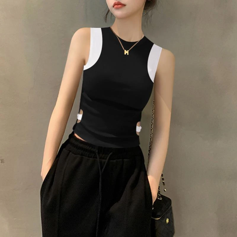 夏季新款黑色无袖背心吊带女内搭外穿白色设计感收腰短款薄款上衣