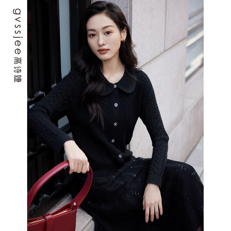 高诗婕春季新款商场同款娃娃领长袖百搭针织衫潮261124209-61