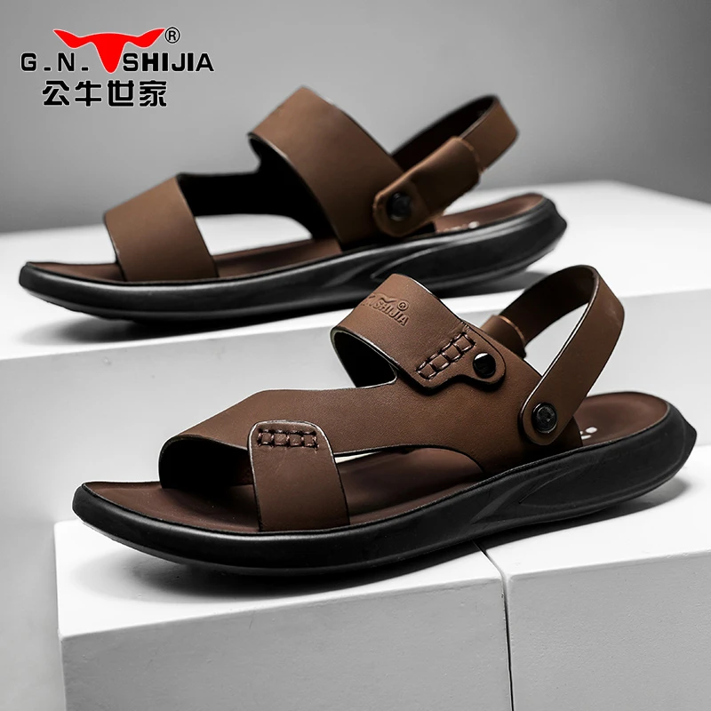 公牛世家新款凉鞋男士夏季休闲时尚百搭凉拖鞋外穿防滑大叔皮凉鞋