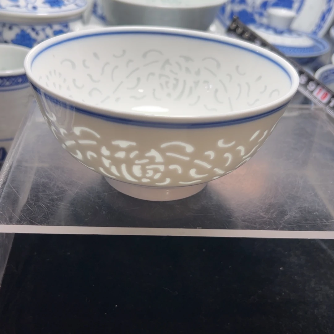 碗5寸素玲珑雕刻福字饭碗