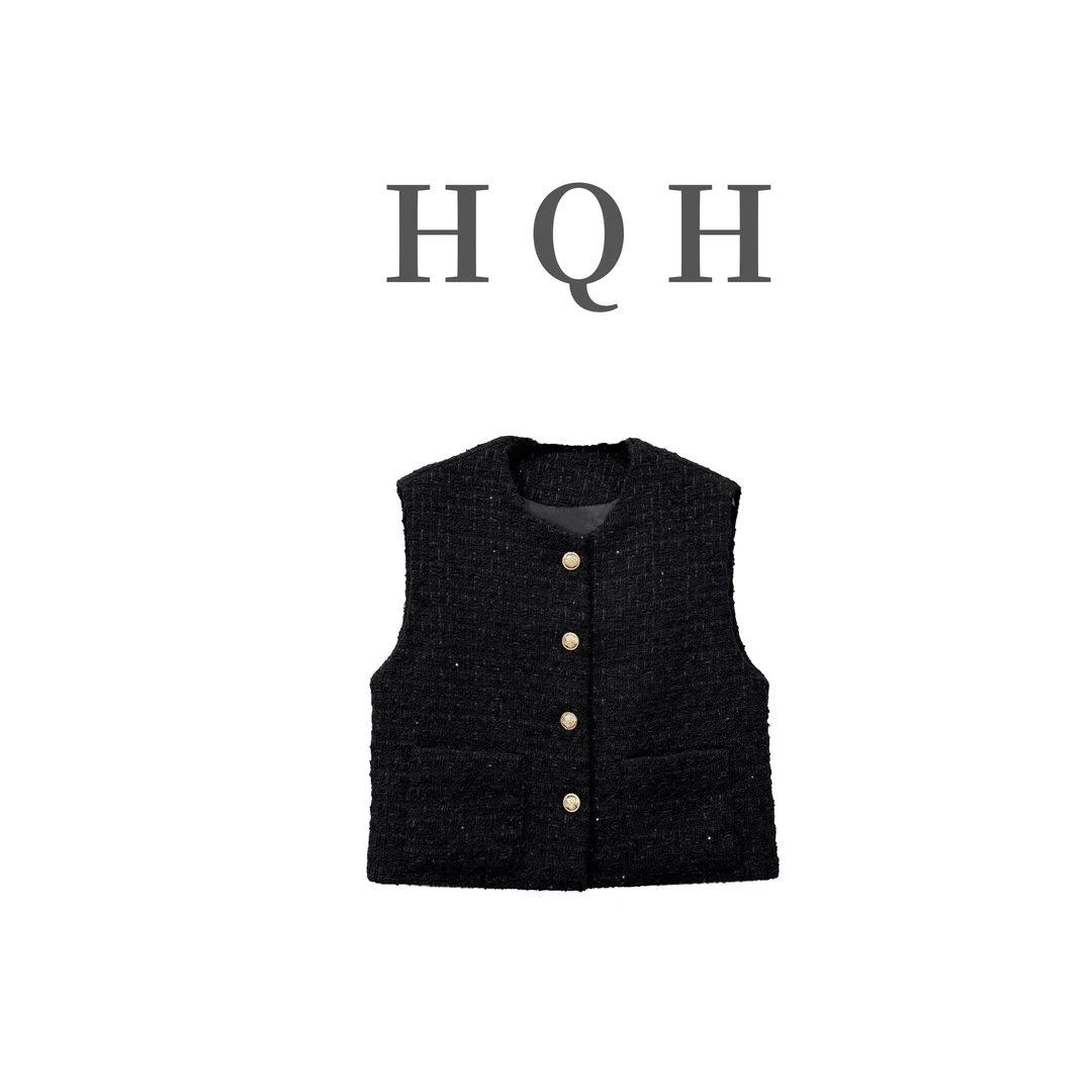 『君君定制』独特设计感名媛Bling亮丝高级粗花呢重工百搭马甲3030#