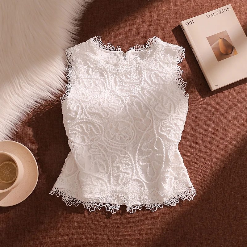 白色蕾丝吊带背心女外穿设计感小众性感修身显瘦圆领打底无袖上衣