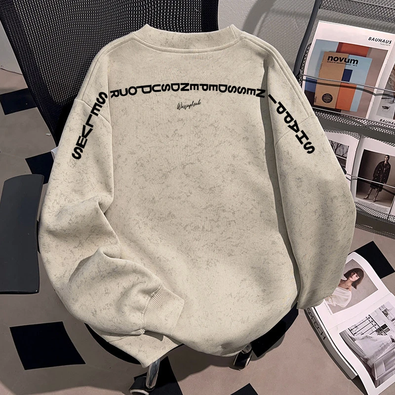 WASSUP HSUBE美式高街复古字母印花圆领卫衣男女秋冬潮牌无帽上衣