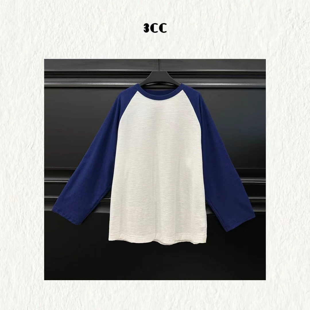 3CC【自我表现】日本竹节棉插肩袖T恤极简经典拼色长袖女89134