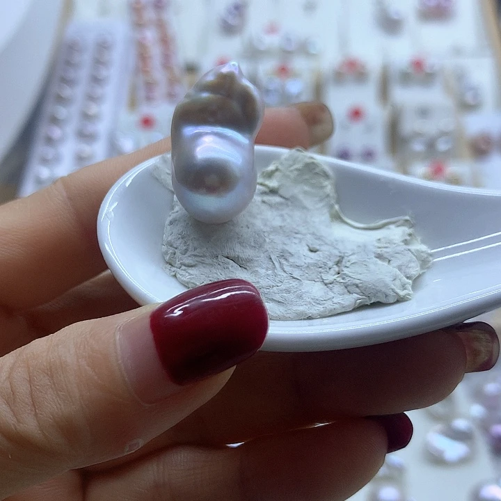 银S925镶嵌淡水珍珠耳饰豆*