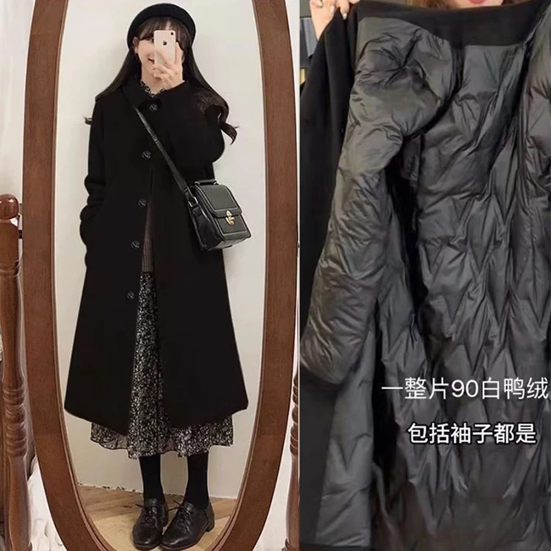 羽绒服内胆呢子大衣女宽松2025新款冬季加厚高级感保暖毛呢外套