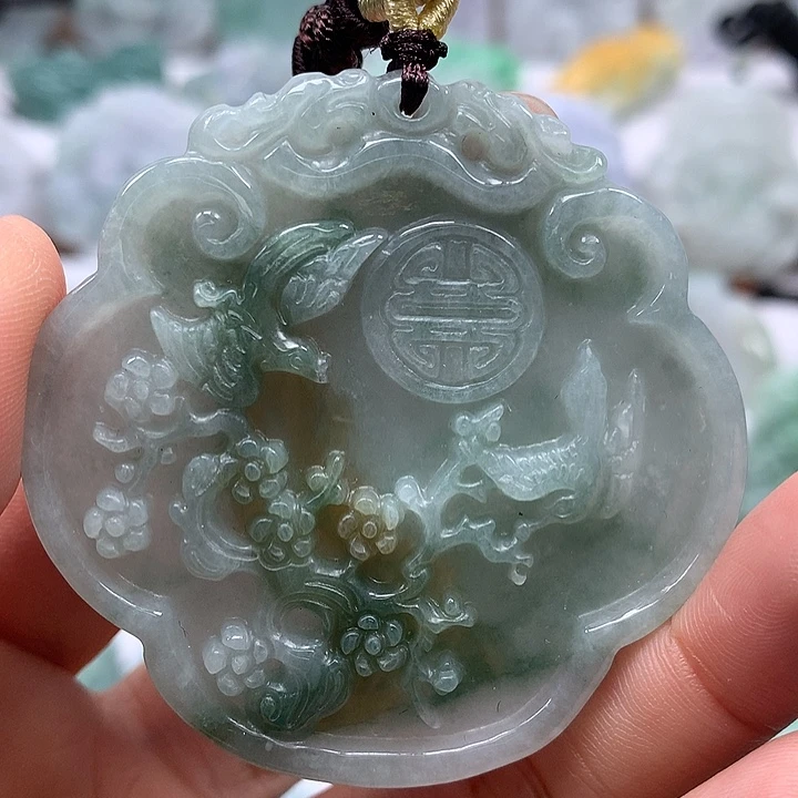 翡翠未镶嵌颈饰鸟语花香喜上眉梢如意锁福利