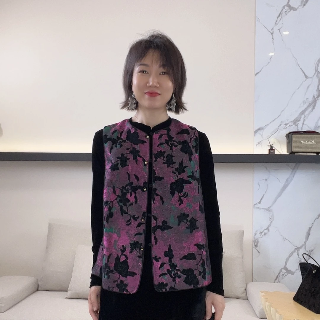 茜茜服饰双面两穿马甲秋季新品新中式民族风复古花色气质显瘦外穿