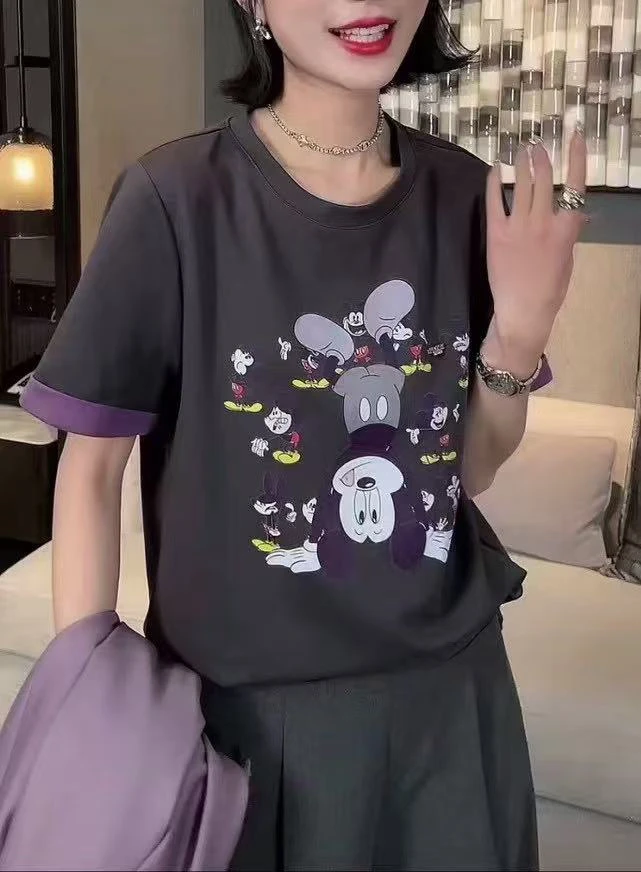 防风圆领宽松短袖字母韩版常规T恤小众休闲风减龄卡通设计感