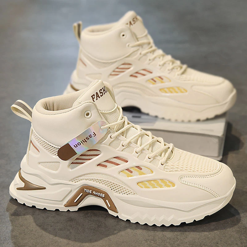 新款2024秋冬季男鞋透气高帮篮球鞋鞋子男网面运动鞋休闲老爹鞋