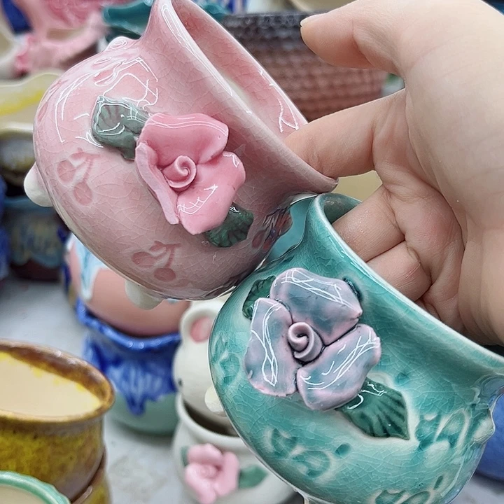 多肉绿植陶瓷花盆9.9包邮，有孔