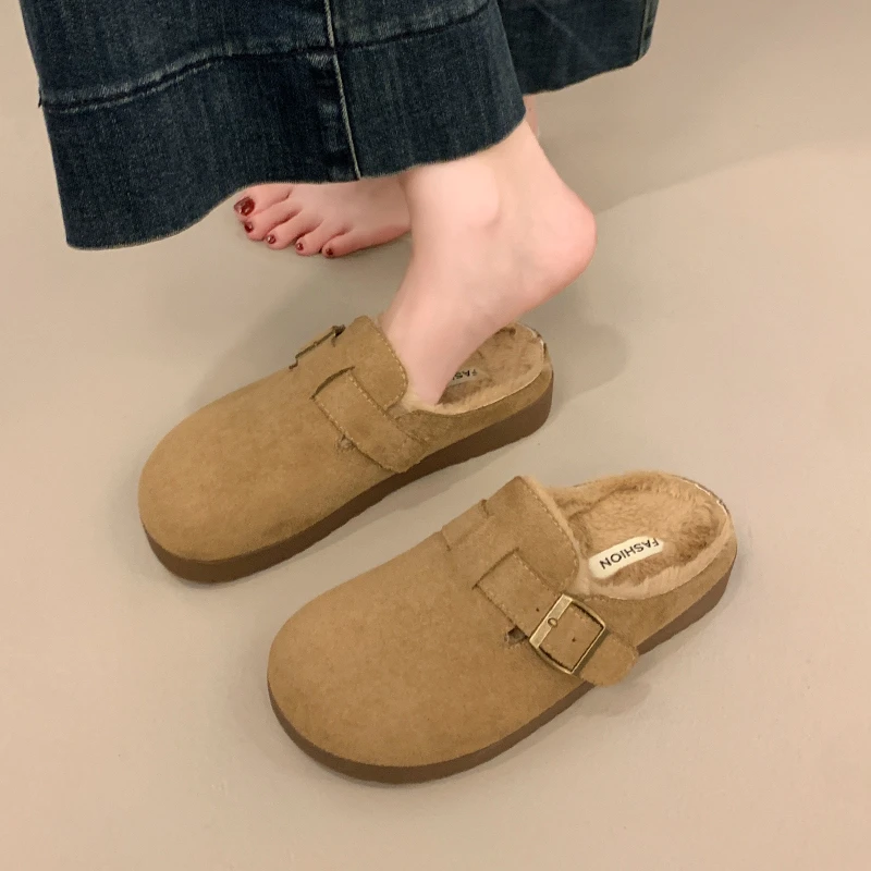 厚底毛毛勃肯鞋女半拖秋冬外穿2025新款爆款一脚蹬懒人鞋加绒棉拖