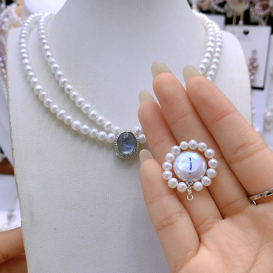 银S925镶嵌耳饰淡水珍珠小**～