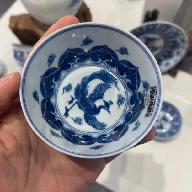 钟家窑 柴窑 手绘 青花 敦煌青鸟鸡缸杯