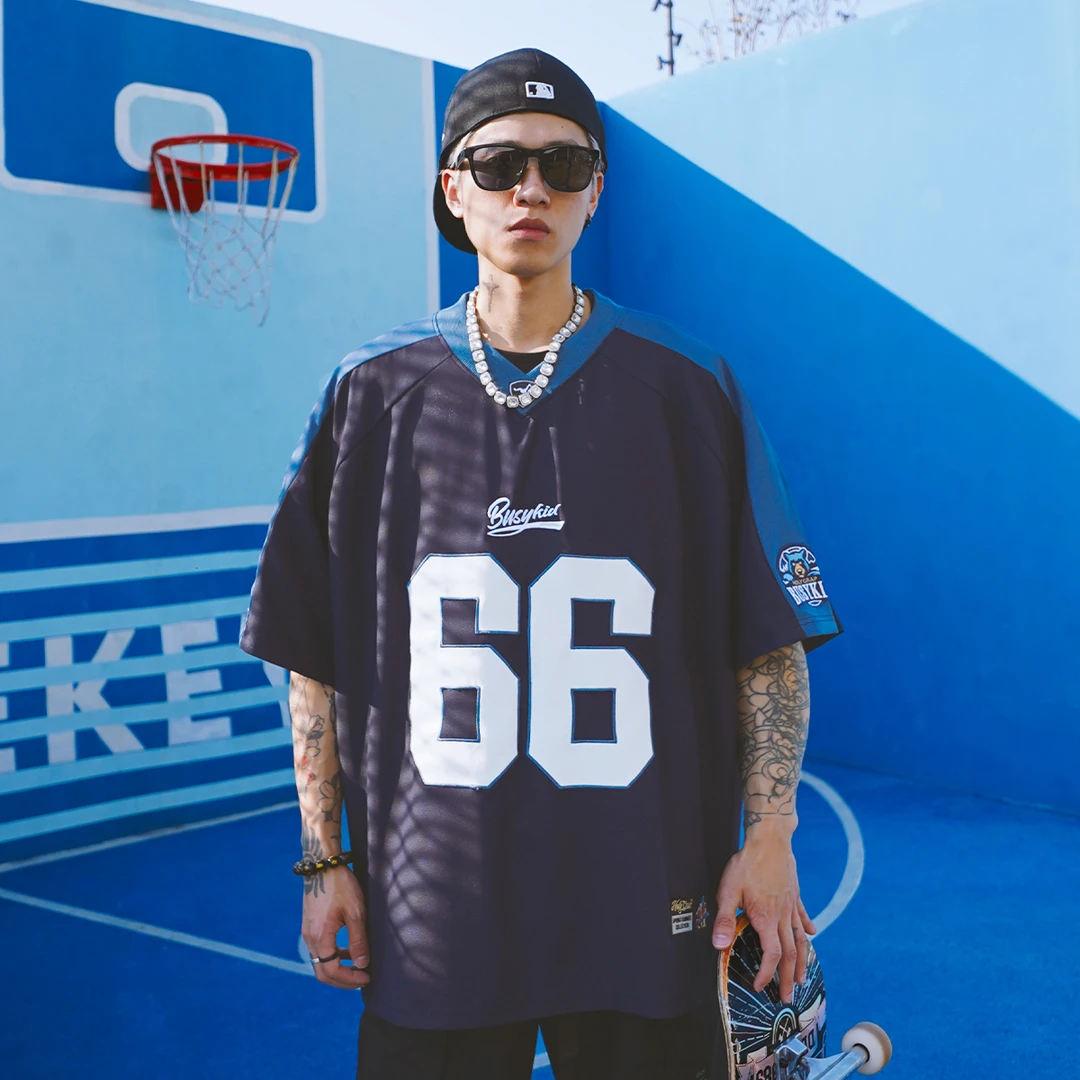 Holycrap66号嘻哈美式球衣短袖凉感透气凉感刺绣hiphop肥大T恤潮