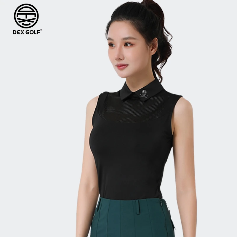 DEXGOLF高尔夫女士无袖T恤3068夏季经典镂空翻领Polo衫速干百搭