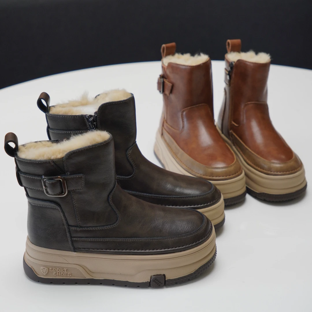 【加厚保暖】2024冬季新款磨砂皮时尚雪地靴女厚底百搭加绒保暖女鞋