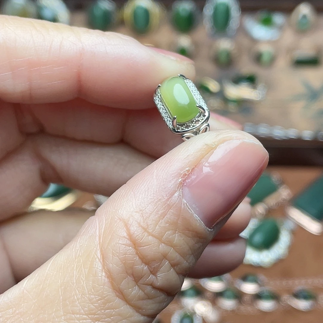 和田玉（碧玉）银S925镶嵌吊坠(不含链)