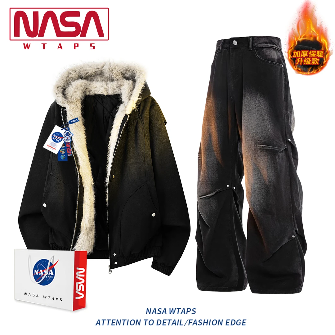 NASA WTAPS美式座山雕羽绒棉服套装男款冬季加厚保暖穿搭两件套男
