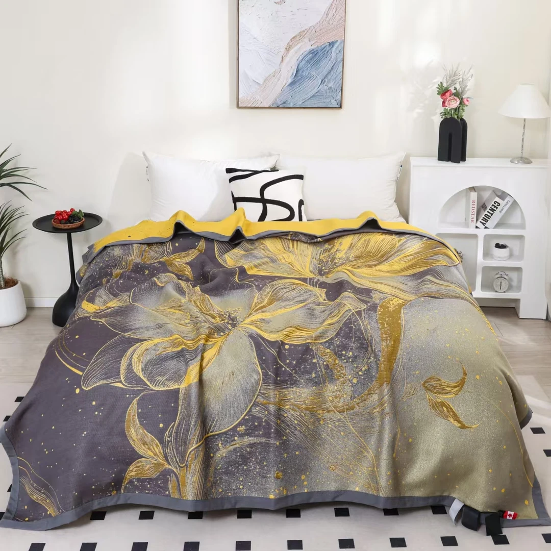 【花梦绮缘黄】230*250cm高定轻奢多功能蚕 丝蛋白毯床盖