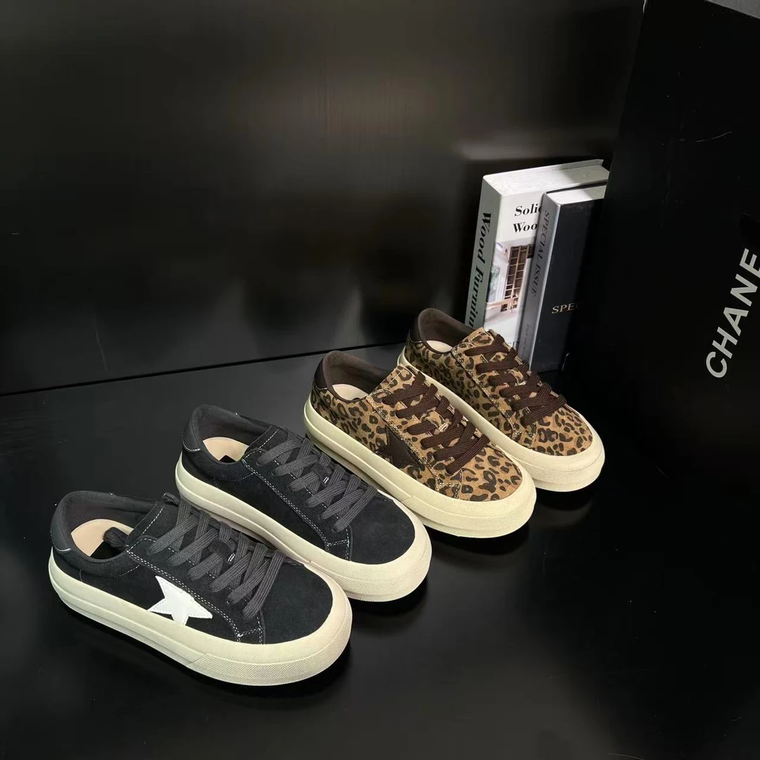 【午后星海】豹纹厚底板鞋女圆头百搭时尚秋复古运动休闲鞋M2M055