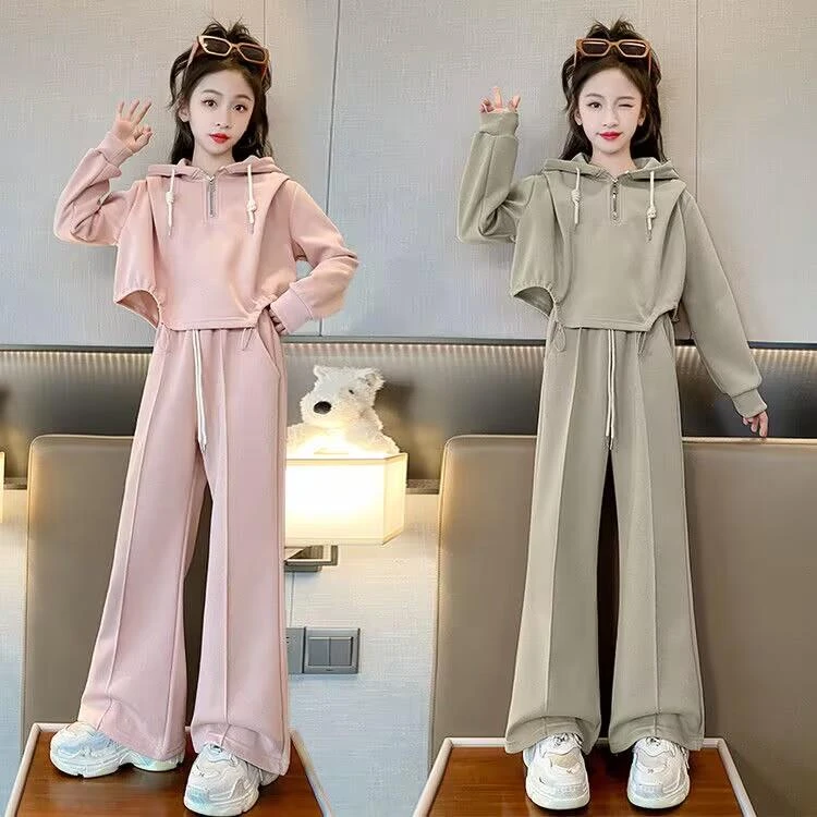 FAVMARTHA女童连帽运动衫套装2025新款春秋季运动潮酷儿童秋装女