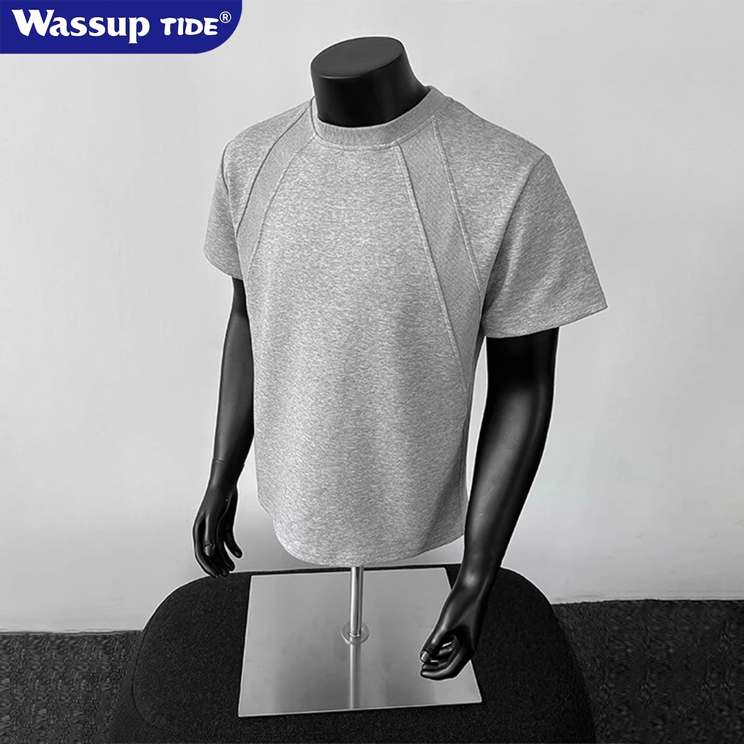 Wassup Tide美式cleanfit重磅短袖T恤男款夏季设计感空气层拼接款