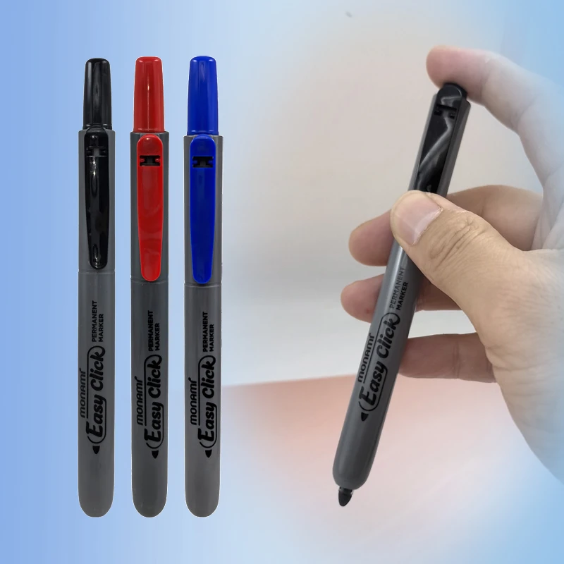 monami慕那美按动记号笔油性伸缩按压无笔帽easy click自动马克笔
