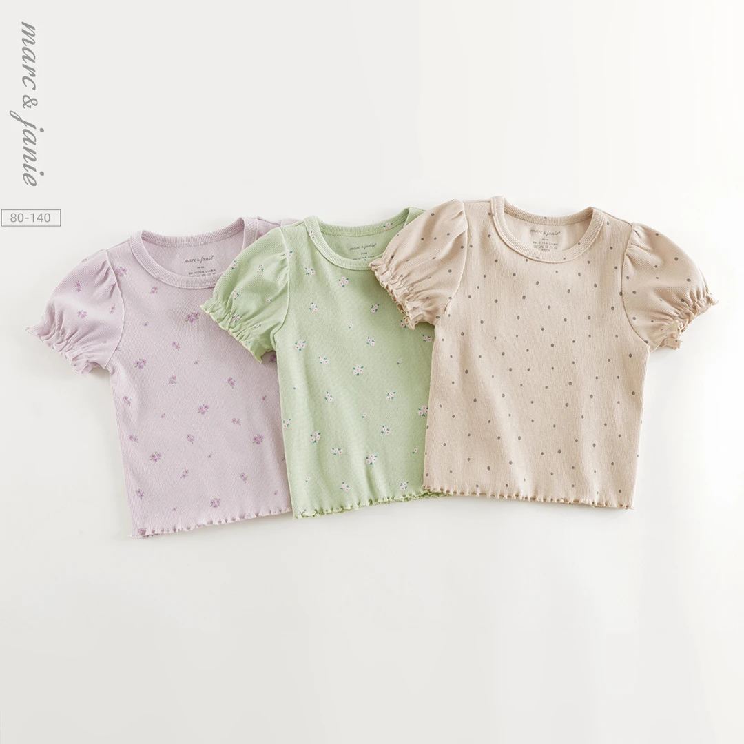 马克珍妮女童满底碎花软弹短袖T恤 宝宝上衣春夏新款550738