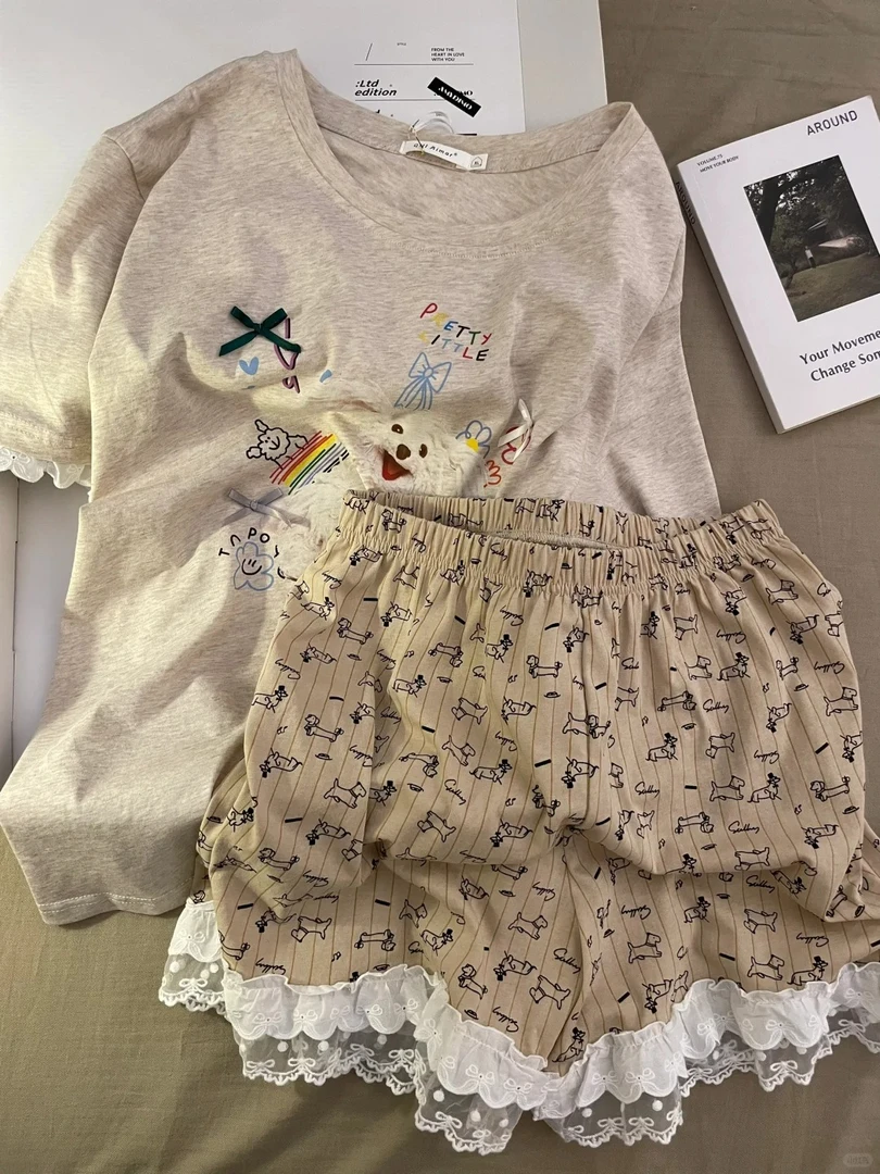 【可爱小狗】网红同款夏天穿搭睡衣女短袖短裤套装2025新款家居服女