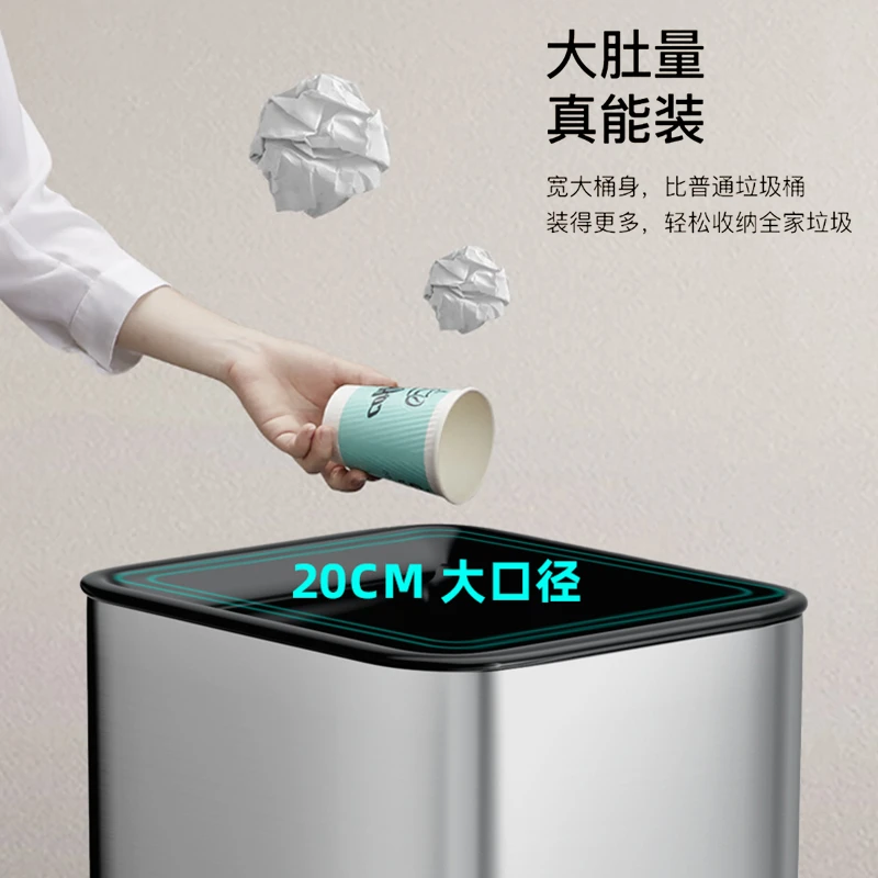 简约办公室垃圾桶压圈方形不锈钢双层大口径无盖直投卫生间防锈