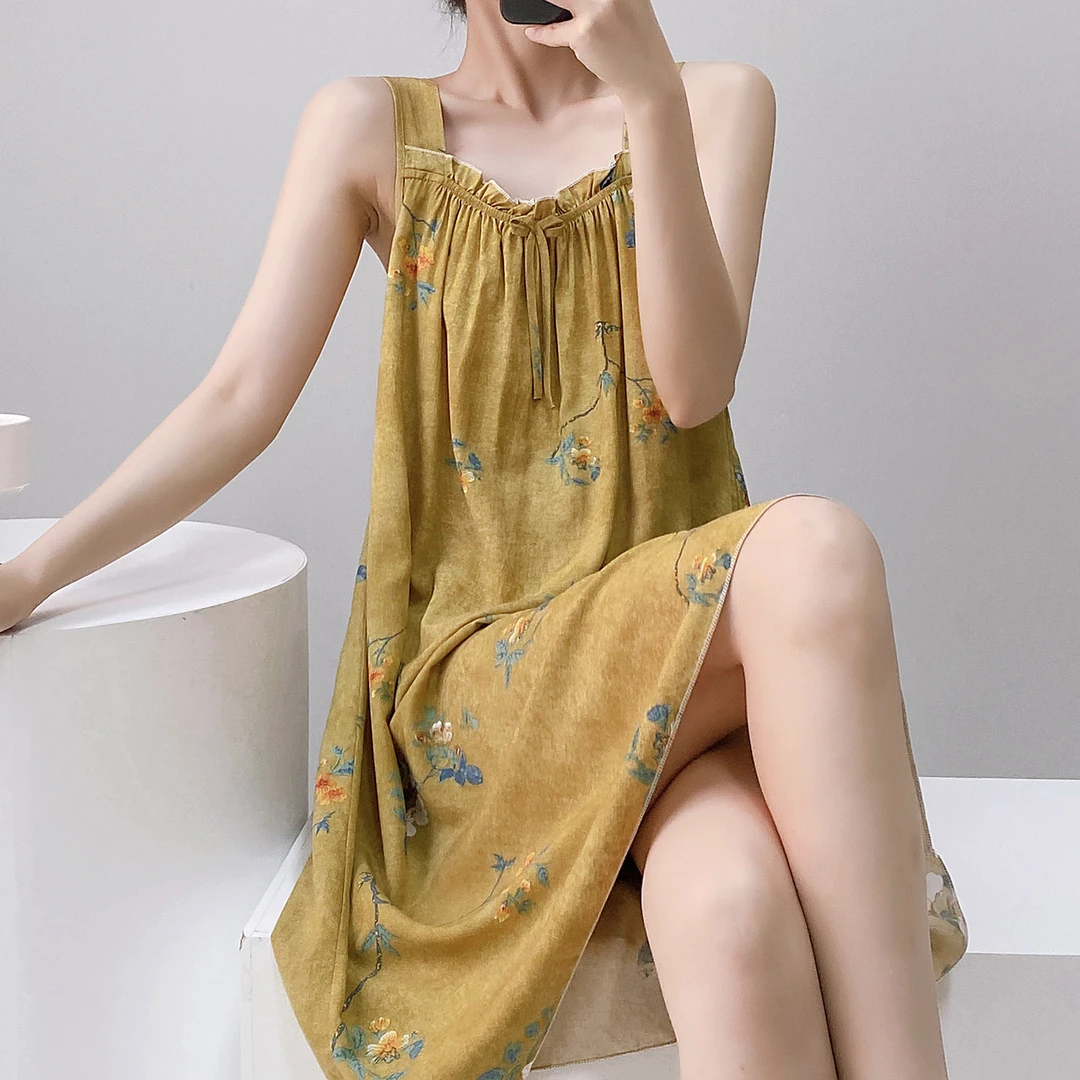 【维多利亚专柜奢品】新中式国风睡裙女夏季棉绸吊带裙高级感睡裙