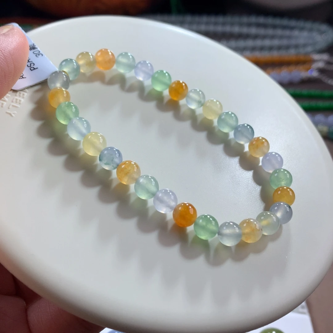 翡翠未镶嵌手链正冰起来油画色多宝单圈卡6