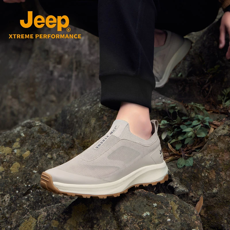 jeep一脚蹬男鞋夏季透气薄款软底休闲运动网鞋男士轻便懒人驾车鞋