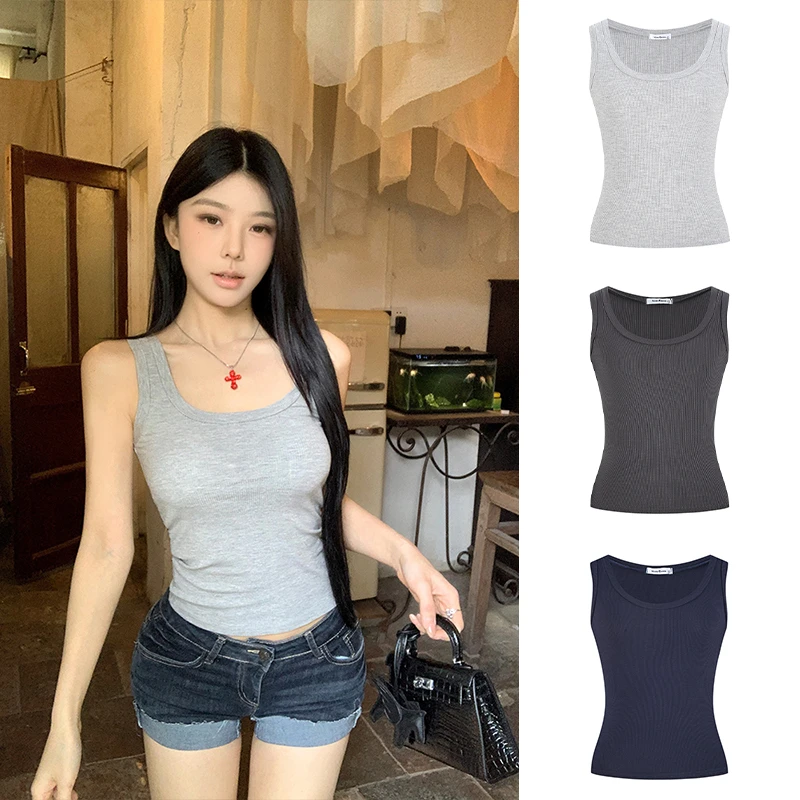 Moses Queen/魔西女王基础款百搭U领工字背心修身短款打底上衣