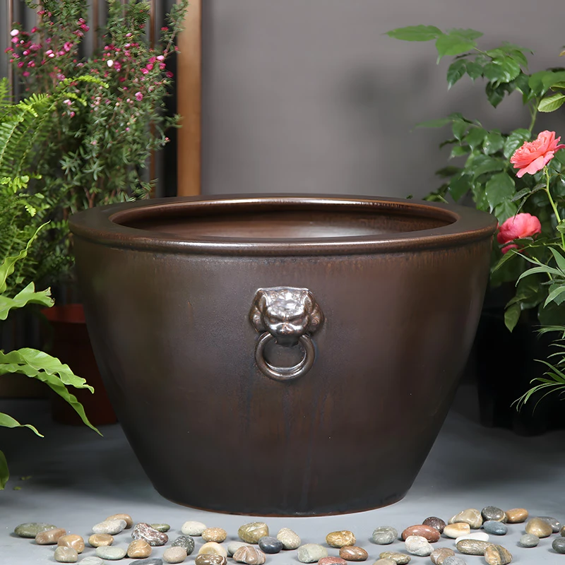 景德镇陶瓷大缸落地庭院水缸养锦鲤鱼缸家用古法吸水石造景盆乌龟